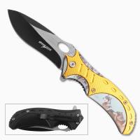 11222-YLWO - 3D Printed Speed Tech Spring Assisted Alaskan Wolves Pocket Knife