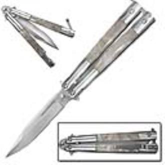 Butterfly Bali Knife with White Pearlex Inserts Satin