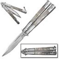 9-B - Butterfly Bali Knife with White Pearlex Inserts Satin