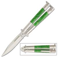 9-GR - Green Pearl Handle Balisong Butterfly Knife