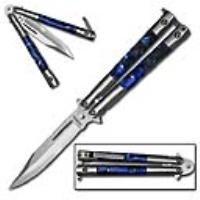 9-L - Butterfly Bali Knife with Blue Pearlex Inserts