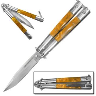 Yellow Pearl Handle Balisong Butterfly Knife