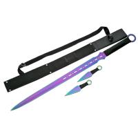 K1020-44-RW - Rainbow Ninja Sword with Throwing Knife Set