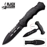 17-BV370 - Black Legion Black Fixed Spear Point Blade Pocket Knife With Two Position Lock Handle