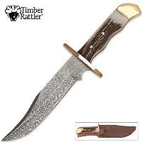 TR119 - Timber Rattler Stag Handle Damascus Bowie Knife TR119