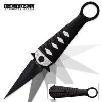 19-MC09691 - Tac Force Assassin Fold Assisted Opening Pocket Knife Dagger Blade Finger Ring Black and Silver