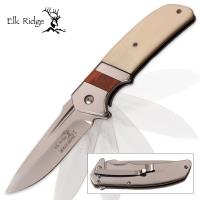 19-MC40357 - Elk Ridge Ballistic Barndoor Assisted Opening Pocket Knife Genuine Bone and Brown Pakkawood
