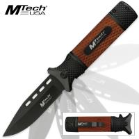 19-MC40729 - Mtech USA Steely Assisted Opening Pocket Knife Black Blade Finish Brown Handle Scales