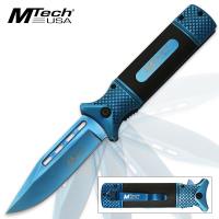 19-MC40731 - Mtech USA Steely Assisted Opening Pocket Knife Blue TiNi Finish Black Handle Scales