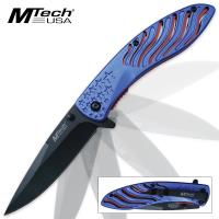 19-MC40732 - Mtech USA Stars and Stripes Assisted Opening Pocket Knife Metallic Blue