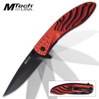 19-MC40734 - Mtech USA Stars and Stripes Assisted Opening Pocket Knife Metallic Red