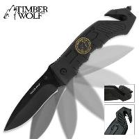 TW203 - Timber Wolf Assist Rescue Black Folding Knife - TW203