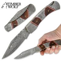 19-TW419 - Timber Wolf Inlaid Heartwood and Damascus Pocket Knife