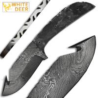 BDM-100 - White Deer Gut Hook Damascus Skinner Knife Blank Blade 8in DIY Make Your Own