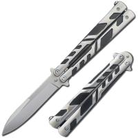 BF-170SB - Swift Silver and Black Spear Point Single Edge Blade Balisong Butterfly Knife