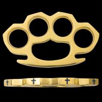 BR-249-CROSS-BL-2 - Real Brass Knuckle Paper Weights with Cross Design Blue