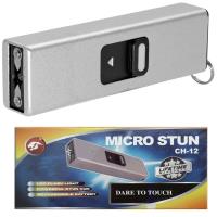 CH12-SL - Micro USB Self Defense Silver Stun Gun Rechargeable LED Light Key chain