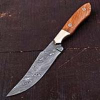 DF-205 - White Deer Damascus Steel Olive Wood Skinner Knife Brace Bolster