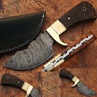 DM-2166 - Damascus Steel Skinner Knife with Walnut Wood and Camel Bone Handle