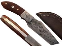 DM-2184 - White Deer Damascus Steel Tanto Knife with Hardwood Handle