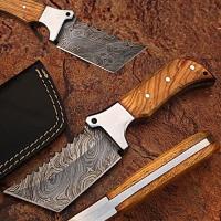 DM-2202 - Custom Made Damascus Tracker Knife with Full Tang Olive Wood Handle