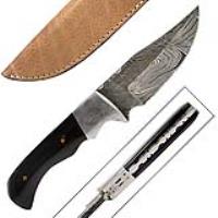 DM-719 - Custom Made Damascus Hunting Knife with Full Tang Buffalo Horn Handle