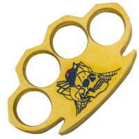 BR-249-MS-PI-BUL - Dalton 10 oz Real Brass Knuckles Buckle Paperweight Skull Spider Blue