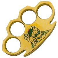 BR-249-MS-PI-GRN - Dalton 10 oz Real Brass Knuckle Buckle Paperweight Skull Spider Green