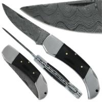 LP2315 - Damascus Steel Lockback Polish Black Stag Horn Pocket Knife LP2315 - Knives