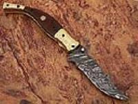 FDM-2525 - Executive Series Bakelite Engraved Clip-Point Folding Damascus Knife Solid Brass Bolstered