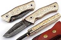 FFDM-2 - White Copper Executive Series Damascus Folding Knife Brass Copper File work