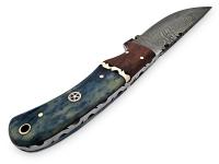 WDM-2379 - White Deer Blue Bunyan Damascus Steel Knife Bison Bone Hardwood Handle