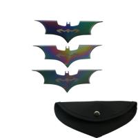 PK0731-3RB - Bat Throwing Knife Rainbow Color 3pc Set