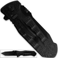SP-125 - Into Harm&#39;s Way Tanto Spring Assist Rescue Knife Easy Open Tactical EDC Folding Black