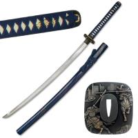 SW-541BL - Hand Forge Special Classic Katana Sword With Blood Carving Blue