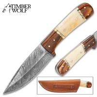 TW887 - Timber Wolf Workhorse Fixed Blade Knife Damascus Steel Blade