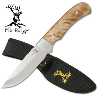 Elk Ridge Knife Fixed Blade Burl Wood Handle
