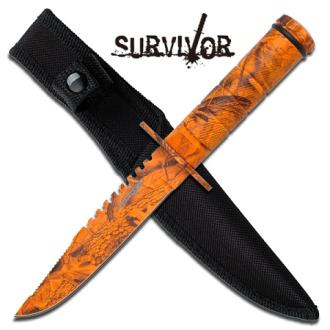 Survival Knife with Kit Orange Camo
