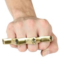 BR-249-CROSS - Real Brass Knuckle Paper Weights with Cross Design