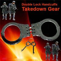 P-15916 - Double Lock Stainless Steel Hinged Handcuffs Silver