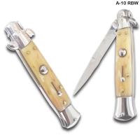 A-10RBO - AKC Edition Silver Blade Automatic Stiletto Knife Bone Handle