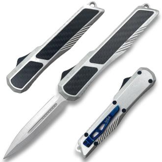 Delta Slim OTF Knife with Silver Carbon Fiber Handle