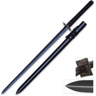 Shinwa Black Double Edge Katana Sword Black Damascus - KZ500BDZ