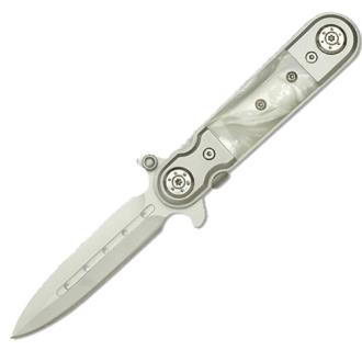 Stiletto Style Assisted Knife with White Pearl Handle