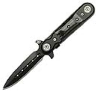 Midnight Stiletto Style Spring Assist Knife Black Pearl Handle