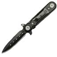 SP-517BP - Midnight Stiletto Style Spring Assist Knife Black Pearl Handle