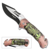 11224-GL - 3D Printed Speed Tech Spring Assisted Marijuana Leaves Pocket Knife