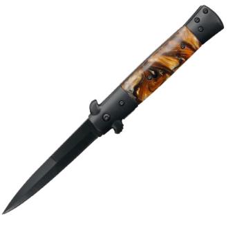 Spring Assist Legal Automatic Knife Brown Pearl Stiletto