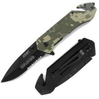 SP-38AR - Army Rescue Folder Spring Assist Tactical Knife Belt Cutter Glass Breaker