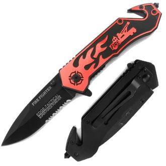 Fire Fighter Tactical Rescue Knife Folder Spring Assist with Belt Cutter and Breaker
